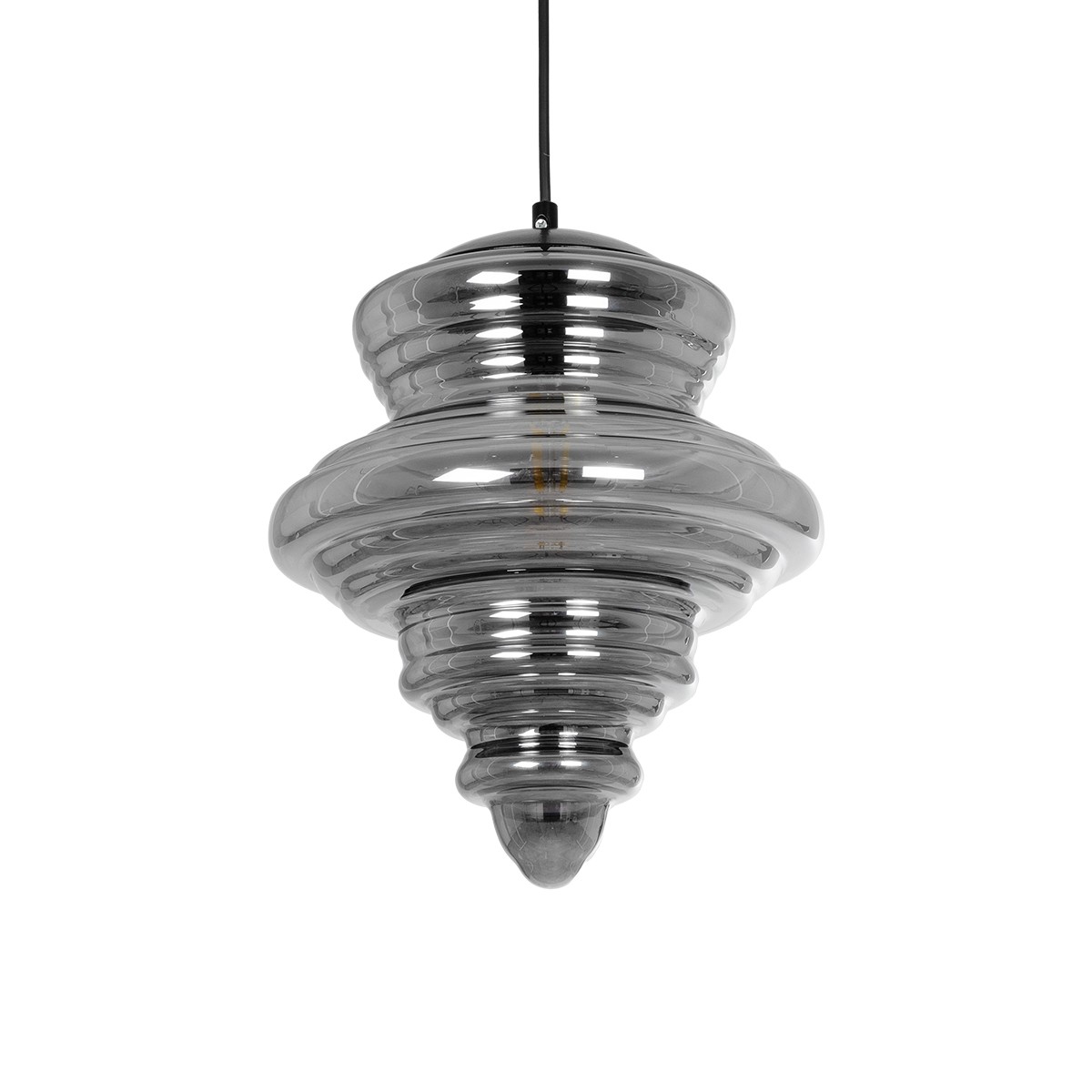 GLOBOSTAR® CORTE 206-0028 Μοντέρνο Κρεμαστό Φωτιστικό Οροφής με Ντουί 1 x E27 AC 220-240V IP20 - Μαύρο Φιμέ - Μ25 x Π25 x Υ30cm - Image 2