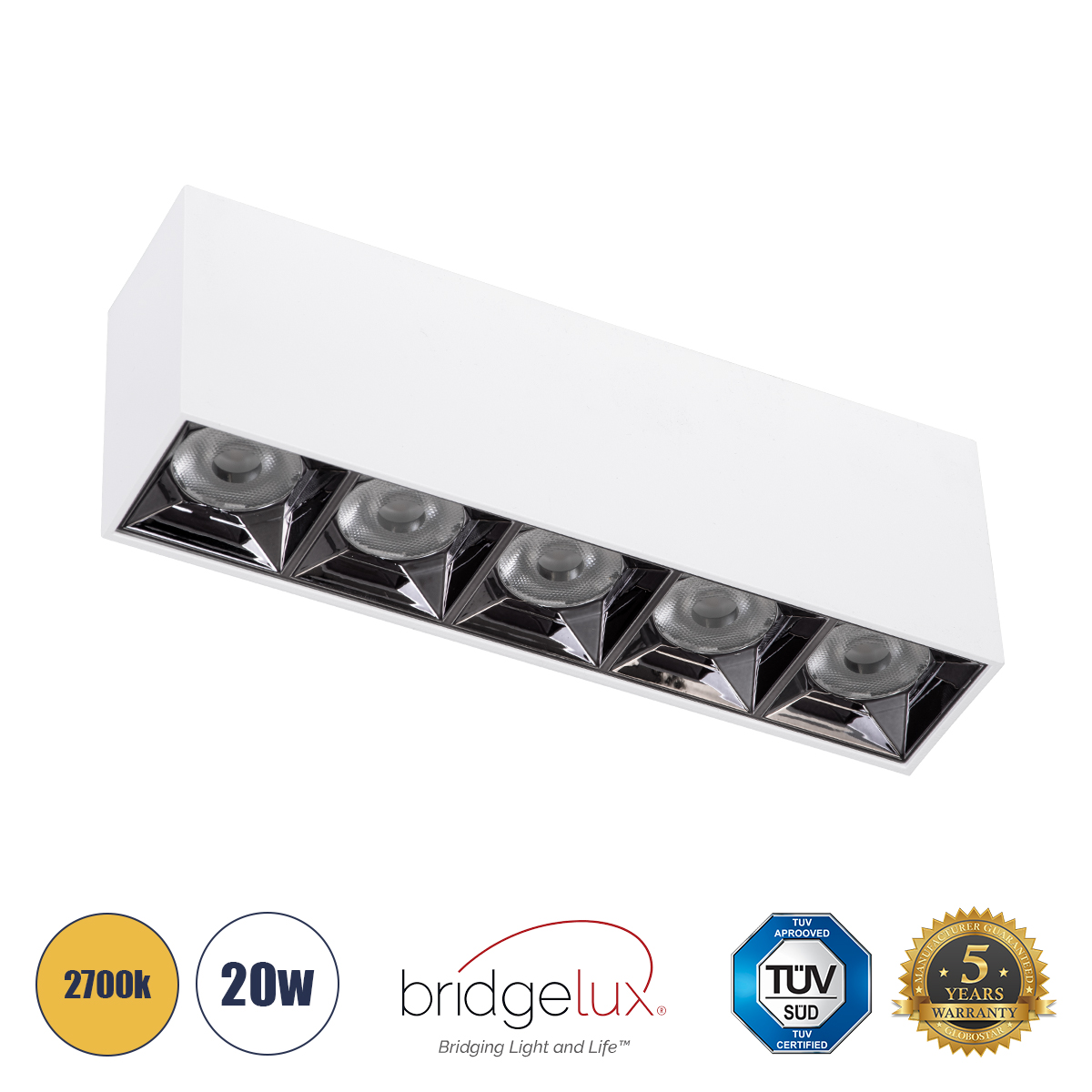 GLOBOSTAR® LUMINAR 60331 Downlight Σποτ LED 20W 2700lm 36° AC 220-240V IP20 Θερμό Λευκό 2700K - Osram SMD Chip & TÜV SÜD Driver - Λευκό Ματ - Μ19.5 x Π4.2 x Υ6.6cm - 5 Χρόνια Εγγύηση - Image 2