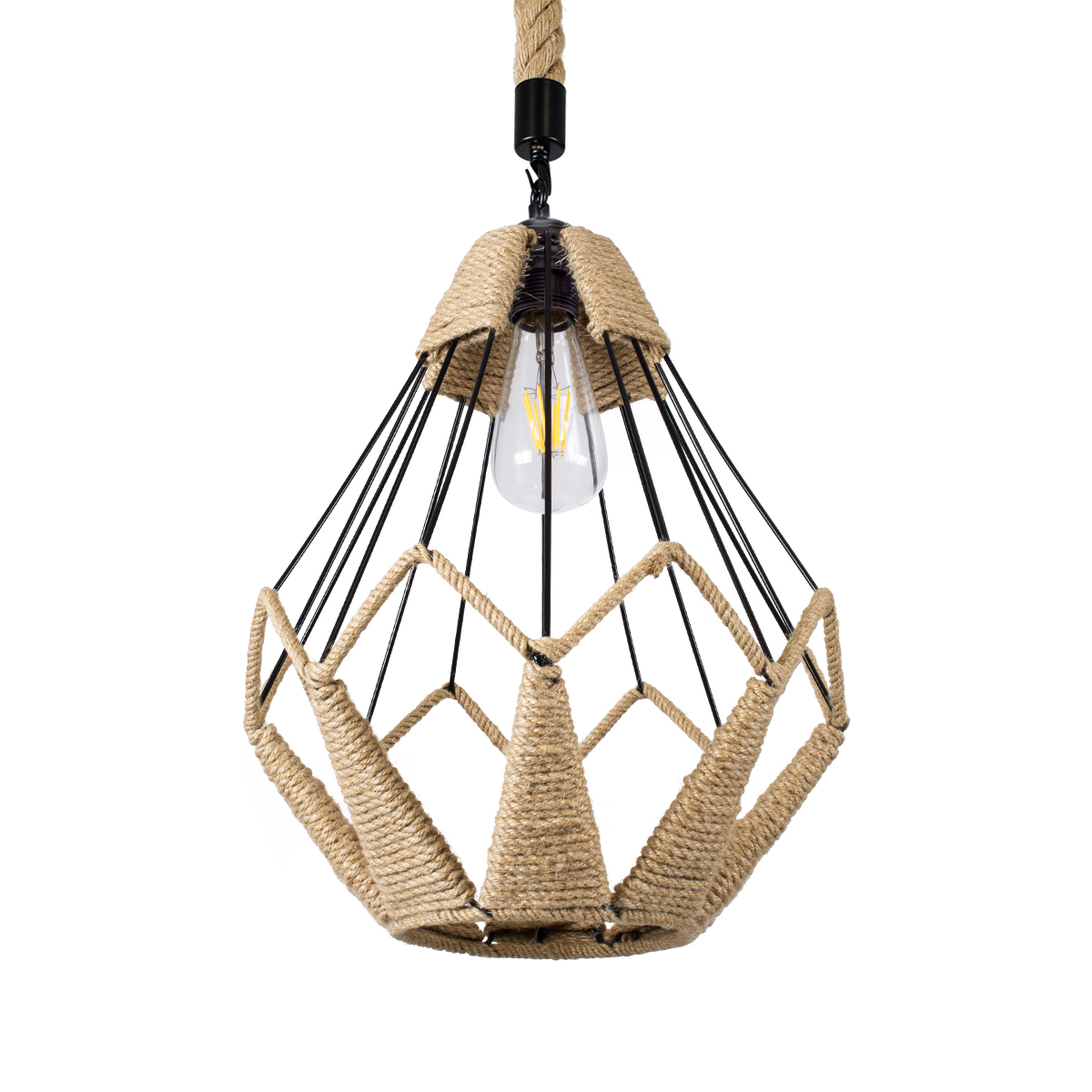 GLOBOSTAR® CONICAL 01617 Vintage Κρεμαστό Φωτιστικό Οροφής με Ντουί 1 x E27 AC 220-240V IP20 - Μαύρο & Μπεζ - Μ30 x Π30 x Υ40cm - Image 2