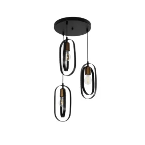 GLOBOSTAR® SPARKIO 201-0025 Vintage Κρεμαστό Φωτιστικό Οροφής με Ντουί 3 x E27 AC 220-240V IP20 - Μαύρο & Χάλκινο - Μ36 x Π36 x Υ62cm