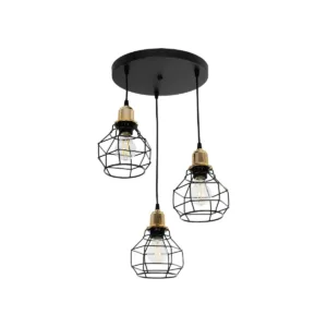 GLOBOSTAR® NOVARAY 201-0083 Vintage Κρεμαστό Φωτιστικό Οροφής με Ντουί 3 x E27 AC 220-240V IP20 - Μαύρο & Χρυσό - Μ40 x Π40 x Υ50cm