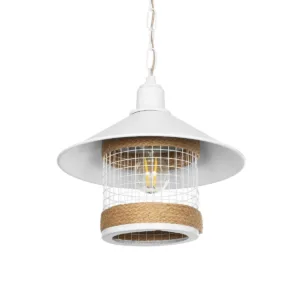 GLOBOSTAR® GLORA 201-0089 Vintage Κρεμαστό Φωτιστικό Οροφής με Ντουί 1 x E27 AC 220-240V IP20 - Λευκο & Μπεζ - Μ30 x Π30 x Υ29cm