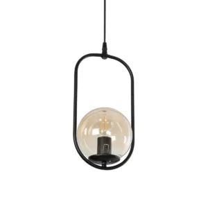GLOBOSTAR® ZENITH 201-0093 Vintage Κρεμαστό Φωτιστικό Οροφής με Ντουί 1 x E27 AC 220-240V IP20 - Μαύρο & Μελί - Μ18 x Π15 x Υ38cm