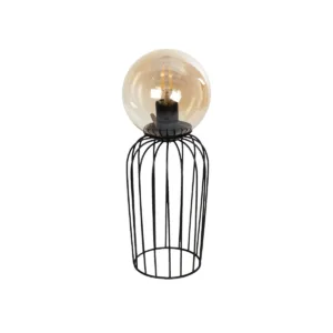 GLOBOSTAR® ZENITH 201-0094 Vintage Επιτραπέζιο Φωτιστικό Πορτατίφ με Ντουί 1 x E27 AC 220-240V IP20 - Μαύρο & Μελί - Μ15 x Π15 x Υ40cm