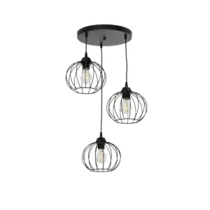 GLOBOSTAR® FLAMIA 201-0109 Vintage Κρεμαστό Φωτιστικό Οροφής με Ντουί 3 x E27 AC 220-240V IP20 - Μαύρο - Μ44 x Π44 x Υ66cm