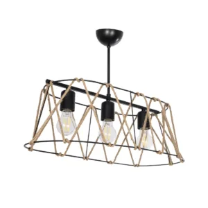 GLOBOSTAR® GATSBY 203-0006 Vintage Κρεμαστό Φωτιστικό Οροφής με Ντουί 3 x E27 AC 220-240V IP20 - Μαύρο & Μπεζ - Μ60 x Π28 x Υ22cm