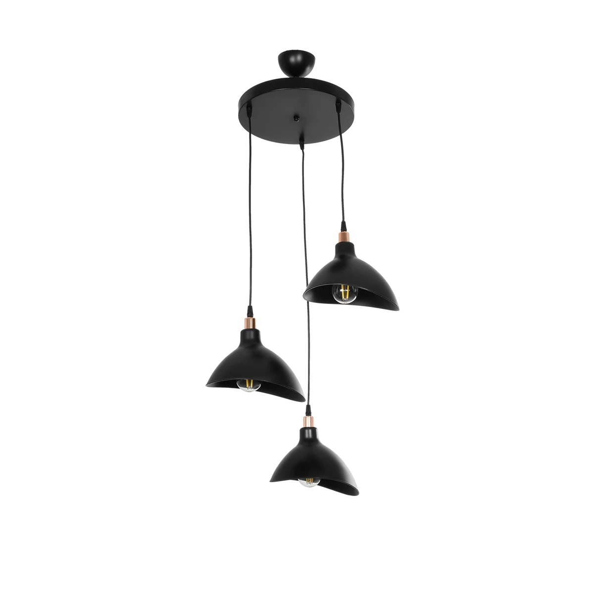 GLOBOSTAR® RIVE 203-0144 Μοντέρνο Κρεμαστό Φωτιστικό Οροφής με Ντουί 3 x E27 AC 220-240V IP20 - Μάυρο & Χάλκινο - Μ40 x Π40 x Υ65cm