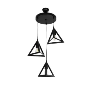 GLOBOSTAR® TRIANGLE 203-0160 Μοντέρνο Κρεμαστό Φωτιστικό Οροφής με Ντουί 3 x E27 AC 220-240V IP20 - Μάυρο - Μ67 x Π67 x Υ50cm