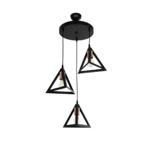 GLOBOSTAR® TRIANGLE 203-0162 Μοντέρνο Κρεμαστό Φωτιστικό Οροφής με Ντουί 3 x E27 AC 220-240V IP20 - Μάυρο & Χάλκινο - Μ67 x Π67 x Υ50cm