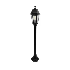 GloboStar® VITRO 203-0192 Vintage Επιδαπέδιο Φωτιστικό Κολωνάκι Κήπου Μονόφωτο 1 x E27 IP44 Μαύρο & Διάφανο Πλαστικό - Μ17 x Π17 x Υ100cm