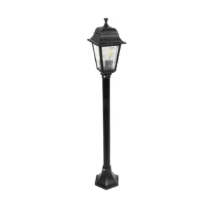 GloboStar® SOLME 203-0212 Vintage Επιδαπέδιο Φωτιστικό Κολωνάκι Κήπου Μονόφωτο 1 x E27 IP44 Μαύρο & Διάφανο Πλαστικό - Μ22 x Π22 x Υ100cm