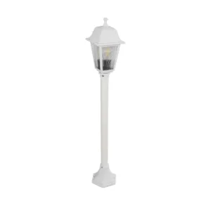 GloboStar® SOLME 203-0222 Vintage Επιδαπέδιο Φωτιστικό Κολωνάκι Κήπου Μονόφωτο 1 x E27 IP44 Λευκό & Διάφανο Πλαστικό - Μ22 x Π22 x Υ100cm