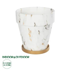 GloboStar® Artificial Garden DENPASAR 20526 Διακοσμητική Κεραμική Γλάστρα Λευκή με Χρυσό Μ20 x Π20 x Υ21 cm