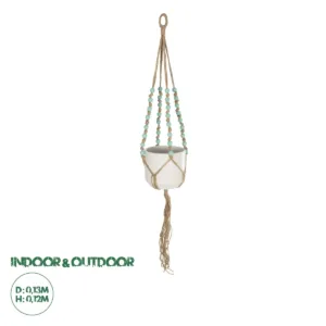 GloboStar® Artificial Garden PUEBLO 20532 Διακοσμητική Κεραμική Γλάστρα Λευκή με Μακραμέ Μ13 x Π13 x Υ12 cm