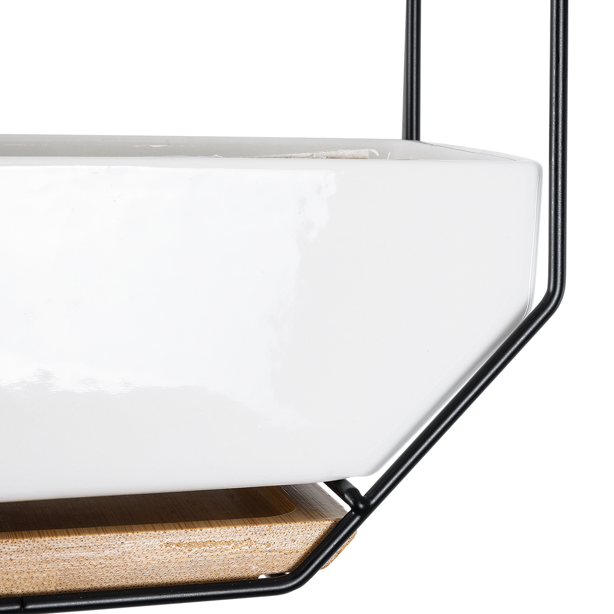 GloboStar® Artificial Garden BIANCO 20557 Διακοσμητικό Κεραμικό Κασπώ Γλάστρα - Flower Pot Λευκό με Μαύρο Μεταλλικό Πλέγμα και Καφέ Ξύλινη Βάση Μ18 x Π10 x Υ18cm - Image 7