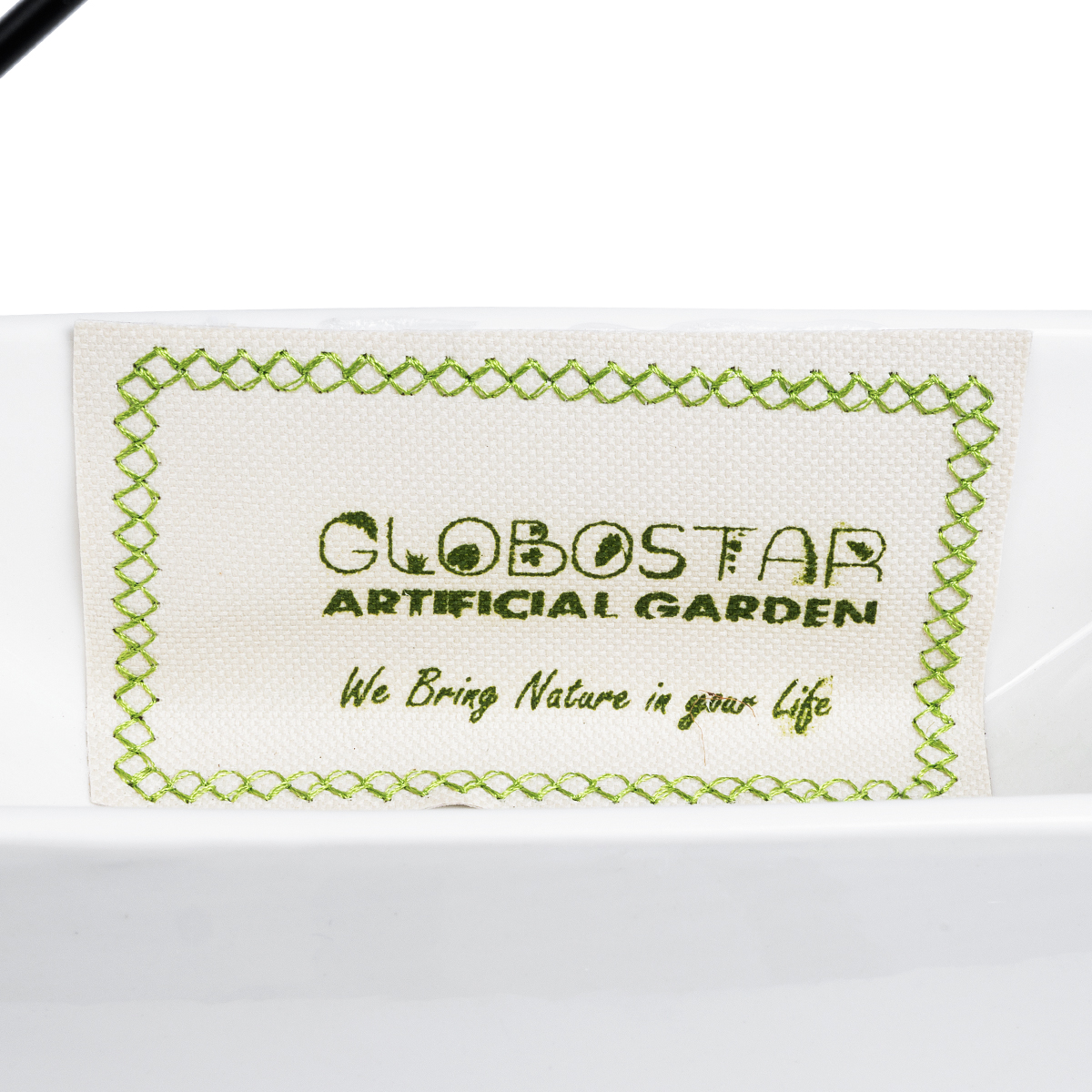 GloboStar® Artificial Garden BIANCO 20557 Διακοσμητικό Κεραμικό Κασπώ Γλάστρα - Flower Pot Λευκό με Μαύρο Μεταλλικό Πλέγμα και Καφέ Ξύλινη Βάση Μ18 x Π10 x Υ18cm - Image 8