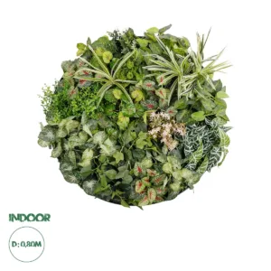 GloboStar® Artificial Garden VARIOUS PLANTS ROUND WALL DISC 20690 Τεχνητό Διακοσμητικό Στρογγυλό Πάνελ Φυλλωσιάς - Κάθετος Κήπος Μιξ Μ80 x Π80 x Υ20cm