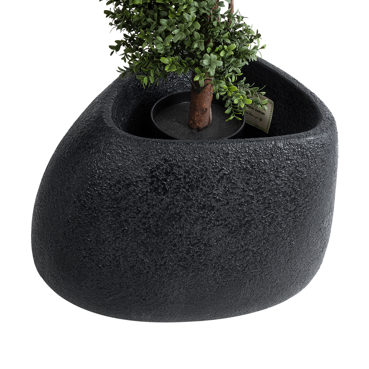 GloboStar® Artificial Garden CHLOE 20708 Επιδαπέδιο Πολυεστερικό Τσιμεντένιο Κασπώ Γλάστρα - Flower Pot Μαύρο Μ60 x Π55 x Υ43cm - Image 4