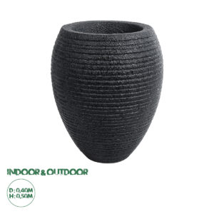 GloboStar® Artificial Garden NASHVILLE 20716 Επιδαπέδιο Πολυεστερικό Τσιμεντένιο Κασπώ Γλάστρα - Flower Pot Μαύρο Φ40 x Υ50cm