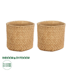 GloboStar® Artificial Garden MEDRANO 20799 ΣΕΤ 2 Διακοσμητικά Πολυεστερικά Τσιμεντένιά Κασπώ Γλάστρες - Flower Pots Μπεζ A:Φ25 x Υ23cm B:Φ25 x Υ23cm