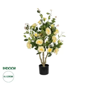 GloboStar® Artificial Garden YELLOW ROSES 21073 Τεχνητό Διακοσμητικό Φυτό Τριανταφυλλιά Μ50 x Π50 x Υ90cm