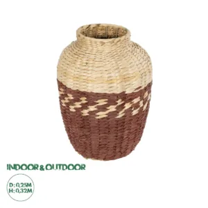 GLOBOSTAR® Artificial Garden TOULOUSE 21225 Διακοσμητικό Πλεκτό Βάζο - Καλάθι - Μπεζ & Κόκκινο - Π25 x M25 x Υ32cm