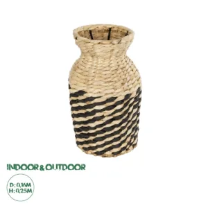 GLOBOSTAR® Artificial Garden VERSALLES 21226 Διακοσμητικό Πλεκτό Βάζο - Καλάθι - Μπεζ & Μαύρο - Π16 x M16 x Υ25cm