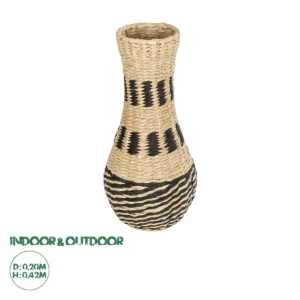 GLOBOSTAR® Artificial Garden BOLOGNA 21228 Διακοσμητικό Πλεκτό Βάζο - Καλάθι - Μπεζ & Μαύρο - Π20 x M20 x Υ42cm