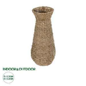 GloboStar® Artificial Garden PANAMA 21241 Διακοσμητικό Πλεκτό Βάζο - Καλάθι - Μπεζ - Μ20 x Π20 x Υ40cm