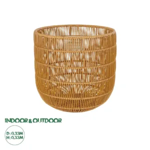 GloboStar® Artificial Garden DAKOTA 21498 Διακοσμητικό Πλεκτό Καλάθι - Κασπώ Γλάστρα - Flower Pot Μπεζ Φ33cm x Υ33cm