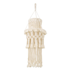 GloboStar® 36200 ETHIOPIA Boho Καπέλο Φωτιστικού- Μακραμέ Πλεκτό Χειροποίητο Μπεζ Βαμβακερό Νήμα - Μ30 x Π30 x Υ90cm