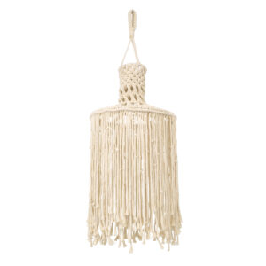 GloboStar® 36207 SENEGAL Boho Καπέλο Φωτιστικού- Μακραμέ Πλεκτό Χειροποίητο Μπεζ Βαμβακερό Νήμα - Μ30 x Π30  x Υ80cm