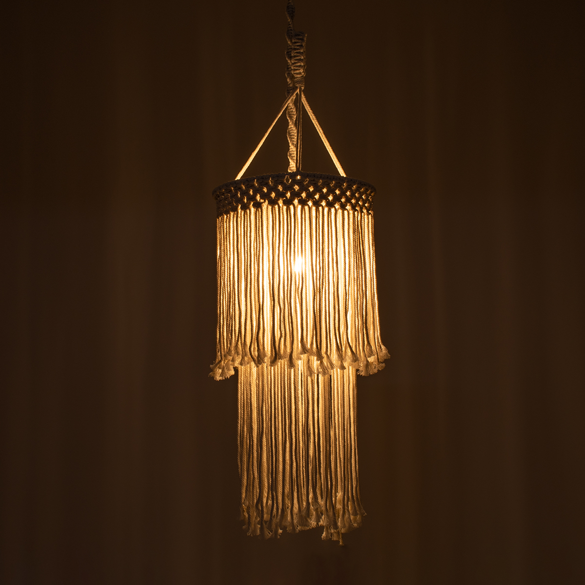 GLOBOSTAR® ZAMBIA 36208 Boho Κρεμαστό Φωτιστικό Οροφής με Ντουί 1 x E27 AC 220-240V IP20 - Μπεζ - Μ30 x Π30 x Υ60cm - Image 3