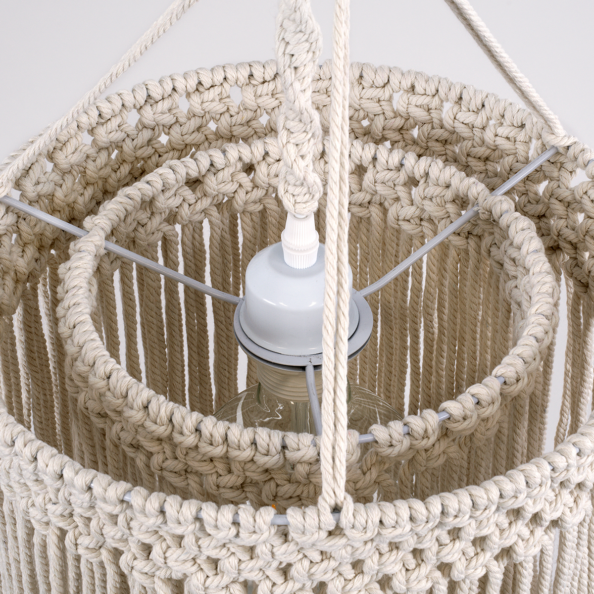 GLOBOSTAR® ZAMBIA 36208 Boho Κρεμαστό Φωτιστικό Οροφής με Ντουί 1 x E27 AC 220-240V IP20 - Μπεζ - Μ30 x Π30 x Υ60cm - Image 7