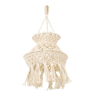GloboStar® 36212 LIBYA Boho Καπέλο Φωτιστικού- Μακραμέ Πλεκτό Χειροποίητο Μπεζ Βαμβακερό Νήμα - Μ30 x Π30  x Υ50cm