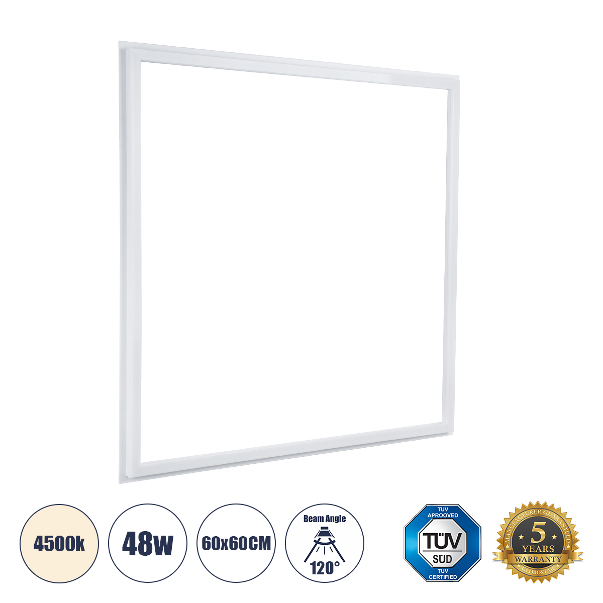 GLOBOSTAR® FRAMELIN 60369 Χωνευτό Panel Οροφής 60x60 LED 48W 5520lm 120° CRI≥85Ra UGR<19 AC 220-240V IP20 Φυσικό Λευκό 4500K - Lumileds SMD Chip & TÜV SÜD Driver - Λευκό Γαλακτερό - Μ60 x Π60 x Υ1.5cm / Q56 x 56cm - 5 Χρόνια Εγγύηση - Image 2