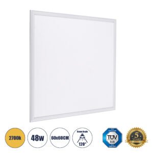 GLOBOSTAR® PANELETI 60211 Χωνευτό Panel Οροφής 60x60 LED 48W 4320lm 120° UGR<19 AC 220-240V IP20 Θερμό Λευκό 2700K - Lumileds SMD Chip & TÜV SÜD Driver - Λευκό Γαλακτερό - Μ60 x Π60 x Υ1.5cm / Q56 x 56cm - 5 Χρόνια Εγγύηση