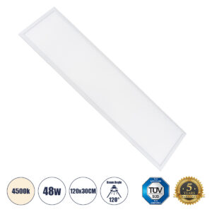 GLOBOSTAR® PANELETI 60213 Χωνευτό Panel Οροφής 120x30 LED 48W 4560lm 120° UGR<19 AC 220-240V IP20 Φυσικό Λευκό 4500K - Lumileds SMD Chip & TÜV SÜD Driver - Λευκό Γαλακτερό - Μ120 x Π30 x Υ1.5cm / Q116 x 26cm - 5 Χρόνια Εγγύηση