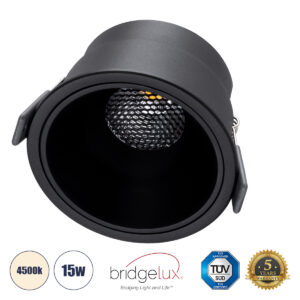 GLOBOSTAR® PLUTO-B 60262 Χωνευτό Downlight Σποτ με Honeycomb Anti Glare Reflector LED 15W 1950lm 38° AC 220-240V IP20 Φυσικό Λευκό 4500K - Bridgelux COB Chip & TÜV SÜD Driver - Μαύρο Ματ - Μ10.4 x Π10.4 x Υ6.5cm / Q9.5cm - 5 Χρόνια Εγγύηση
