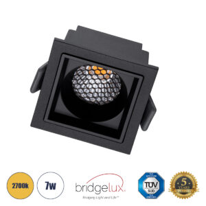GLOBOSTAR® PLUTO-S 60269 Χωνευτό Downlight Σποτ με Honeycomb Anti Glare Reflector LED 7W 875lm 38° AC 220-240V IP20 Θερμό Λευκό 2700K - Bridgelux COB Chip & TÜV SÜD Driver - Μαύρο Ματ - Μ6.4 x Π6.4 x Υ4.9cm / Q5.5 x 5.5cm - 5 Χρόνια Εγγύηση
