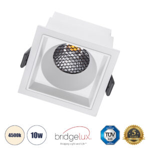 GLOBOSTAR® PLUTO-M 60272 Χωνευτό Downlight Φωτιστικό Σποτ με Honeycomb Anti Glare Reflector LED 10W 1300lm 38° AC 220-240V IP20 Φυσικό Λευκό 4500K - Bridgelux COB Chip & TÜV SÜD Driver - Λευκό Ματ - Μ8.4 x Π8.4 x Υ5.9cm / Q7.5 x 7.5cm - 5 Χρόνια Εγγύηση