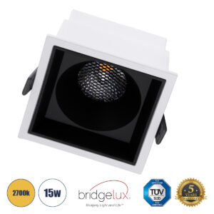 GLOBOSTAR® PLUTO-B 60277 Χωνευτό Downlight Σποτ με Honeycomb Anti Glare Reflector LED 15W 1875lm 38° AC 220-240V IP20 Θερμό Λευκό 2700K - Bridgelux COB Chip & TÜV SÜD Driver - Λευκό & Μαύρο Ματ - Μ10.4 x Π10.4 x Υ6.5cm / Q9.5 x 9.5cm - 5 Χρόνια Εγγύηση