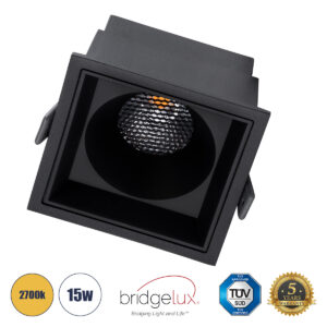 GLOBOSTAR® PLUTO-B 60281 Χωνευτό Downlight Σποτ με Honeycomb Anti Glare Reflector LED 15W 1875lm 38° AC 220-240V IP20 Θερμό Λευκό 2700K - Bridgelux COB Chip & TÜV SÜD Driver - Μαύρο Ματ - Μ10.4 x Π10.4 x Υ6.5cm / Q9.5 x 9.5cm - 5 Χρόνια Εγγύηση