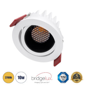 GLOBOSTAR® LEO-R 60283 Χωνευτό Κινούμενο Downlight Σποτ με Honeycomb Anti Glare Reflector LED 10W 1250lm 38° AC 220-240V IP20 Θερμό Λευκό 2700K - Bridgelux COB Chip & TÜV SÜD Driver - Λευκό & Μαύρο Ματ - Μ8.5 x Π8.5 x Υ6.6cm / Q7.5cm - 5 Χρόνια Εγγύηση