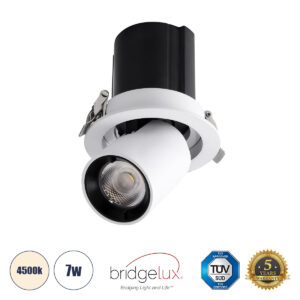 GLOBOSTAR® VIRGO-S 60302 Χωνευτό Κινούμενο Downlight Σποτ LED 7W 910lm 36° AC 220-240V IP20 Φυσικό Λευκό 4500K - Bridgelux COB Chip & TÜV SÜD Driver - Λευκό & Μαύρο Ματ - Μ9 x Π9 x Υ9cm / Q7.8cm - 5 Χρόνια Εγγύηση