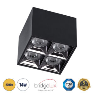 GLOBOSTAR® LUMINAR 60333 Downlight Σποτ LED 14W 1890lm 36° AC 220-240V IP20 Θερμό Λευκό 2700K - Osram SMD Chip & TÜV SÜD Driver - Μαύρο Ματ - Μ8.2 x Π8.2 x Υ6.6cm - 5 Χρόνια Εγγύηση