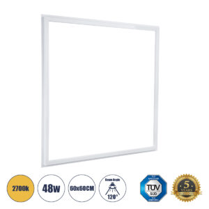 GLOBOSTAR® FRAMELIN 60370 Χωνευτό Panel Οροφής 60x60 LED 48W 5280lm 120° CRI≥85Ra UGR<19 AC 220-240V IP20 Θερμό Λευκό 2700K - Lumileds SMD Chip & TÜV SÜD Driver - Λευκό Γαλακτερό - Μ60 x Π60 x Υ1.5cm / Q56 x 56cm - 5 Χρόνια Εγγύηση