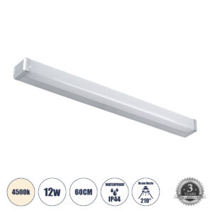 GLOBOSTAR® RENATA 60442 Μοντέρνο Φωτιστικό Τοίχου - Απλίκα Καθρέπτη Μπάνιου LED 12W 1400lm 180° AC 220-240V IP44 Φυσικό Λευκό 4500K - Lumileds SMD Chip & TÜV SÜD Driver - Νίκελ Χρώμιο - Μ60 x Π4 x Υ5.5cm - 3 Χρόνια Εγγύηση