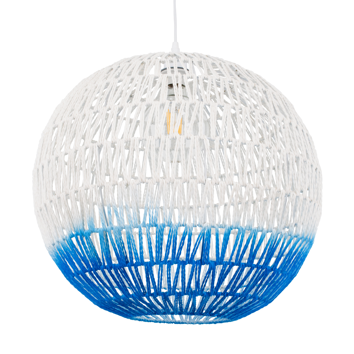GLOBOSTAR® SANTOR 00729 Boho Κρεμαστό Φωτιστικό Οροφής με Ντουί 1 x E27 AC 220-240V IP20 - Λευκό & Μπλε - Μ50 x Π50 x Y50cm - Image 2