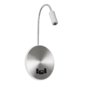 GLOBOSTAR® GOOSE 60884 Μοντέρνο Φωτιστικό Τοίχου - Απλίκα Ξενοδοχείου Reading Light με Φορτιστή USB 3A LED 6W 600lm 36° & 360° AC 220-240V IP20 Φυσικό Λευκό 4500K - CREE XPE & Lumileds SMD Chip & TÜV SÜD Driver - Νίκελ Βούρτσας - Μ15.5 x Π15 x Υ30.5cm - 3 Χρόνια Εγγύηση